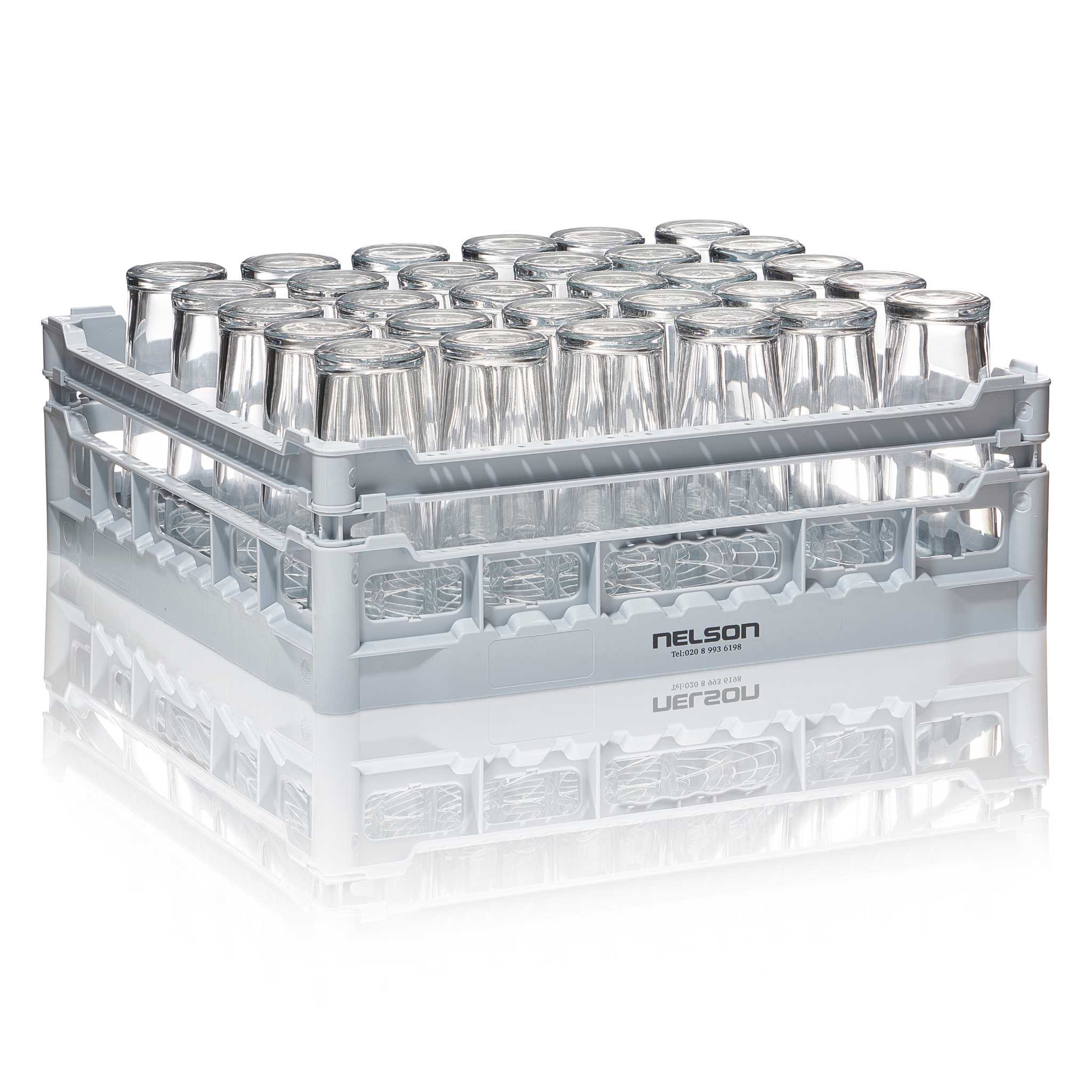 500mm Open Plastic Commercial Glasswasher Basket Containing Pint Glasses