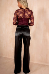 Bree Black Satin Straight Leg Trousers