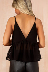 Cadence Black Chiffon Beaded Cami Top
