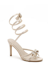 Patrice Cream Satin Bow Wrap Heels