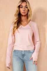 Odilia Pink Slinky V Neck Top