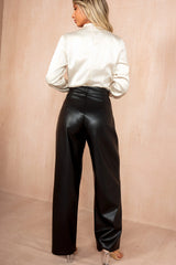 Meridith Black Faux Leather Wide Leg Trousers