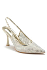 Lacy Gold Diamante Slingback Heels
