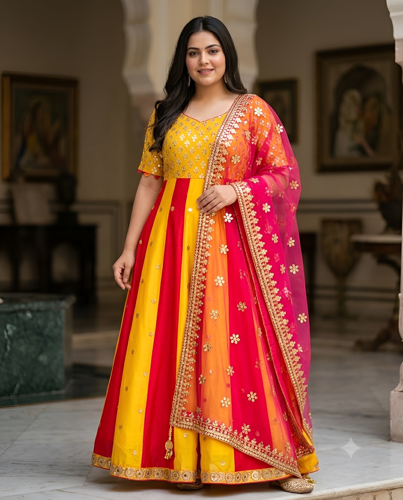 Yellow Pink Georgette Anarkali