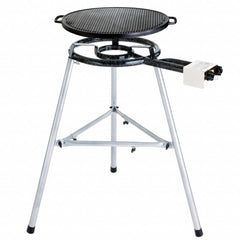 Gusseisen Grillplatte Ø 45 cm, 2-Ring Gasbrenner Ø 40 cm, höhenverstellbarer Dreibein-Ständer - Gastro-/Catering-Ausführung