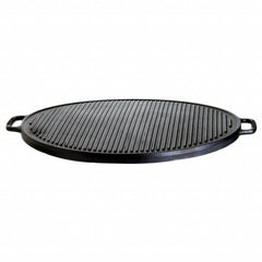 Gusseisen Grillplatte Ø 45 cm, 2-Ring Gasbrenner Ø 40 cm, höhenverstellbarer Dreibein-Ständer - Gastro-/Catering-Ausführung
