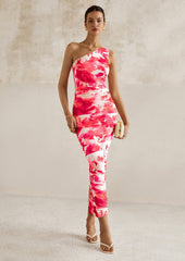 PRETTYGARDEN Women's One Shoulder Bodycon Dresses Ruched Floral Beach Cocktail Wedding Guest Dress PRETTYGARDEN