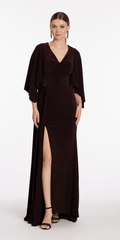 chocolate/size/8/missy/Camille La Vie/Jersey Cape Sleeve V Neck Faux Wrap Dress/front