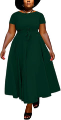 BFFBABY Plus Size Dress A Line Dresses for Women Summer Long Dresses with Sleeve Casual Belted