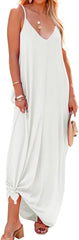 Poetsky Summer Dresses for Women Casual V Neck Sleeveless Long Sundresses White L