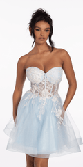 light-blue/size/00/missy/Camille La Vie/Strapless Pearl Embellished Corset Glitter Fit and Flare Dress/front
