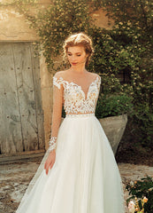 Sheer Long Sleeve A-Line Wedding Dress