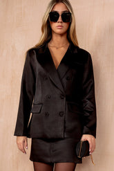 Sacha Black Satin Shoulder Pad Blazer