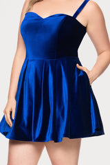 Blondie Nites Plus "Ella" Short Velvet Tie Up Back Dress