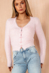 Aster Pink Fluffy Knit Cardigan