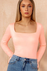 Monroe Neon Peach Slinky Square Neck Bodysuit