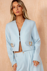 Maureen Blue Collarless Cropped Blazer