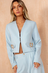 Maureen Blue Collarless Cropped Blazer