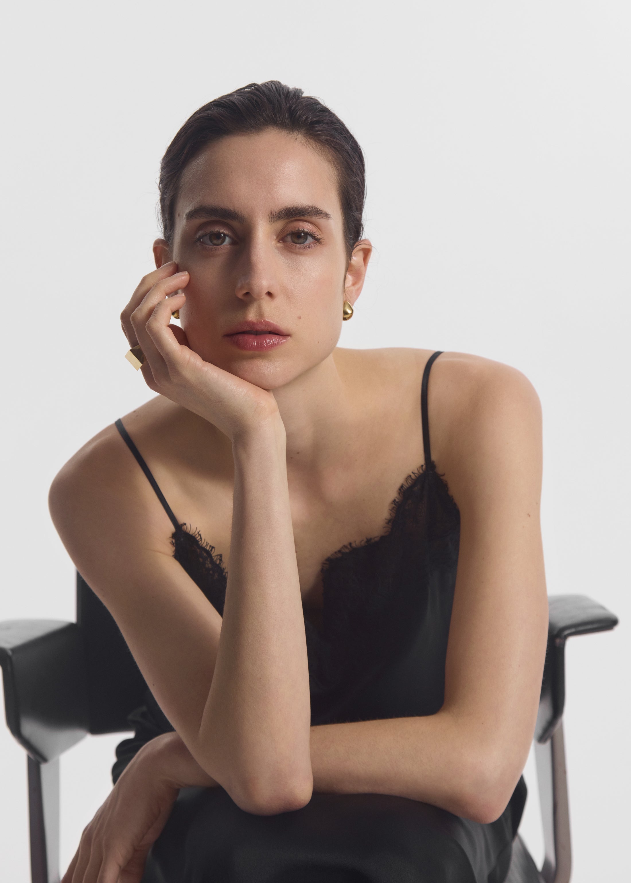 Lace Slip Dress in Silk - Black