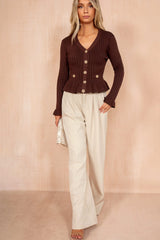Emerson Chocolate Ribbed Knit Frill Top