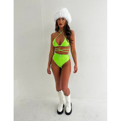 IBIZA SET NEON GREEN RAVE OUTFIT, FESTIVAL OUTFIT, VINYL KNICKERS, BIKINI