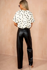 Oliviana Black Leather Look Wide Leg Trousers