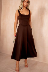 Henley Chocolate Square Neck Scuba Dress