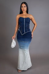 Denim Corset Maxi Dress
