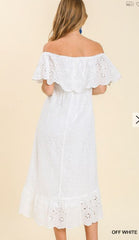 Eyelet Off Shoulder Maxi Dress with Scalloped Hem