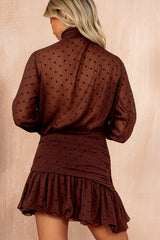 Petrina Chocolate Scarf Detail Spot Frill Dress