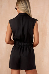Ella Black Collared Shirt Playsuit