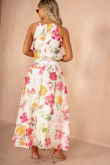 Giorgia Cream Floral Pleated Midi Skirt