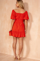 Cindy Burnt Orange Puff Sleeve Dress