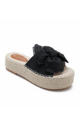 Quinta Black Espadrille Flatform Sliders