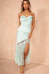 Poppy Mint Satin Lace Midi Skirt