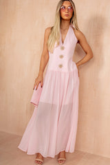 Judy Pink Halterneck Celestial Maxi Dress