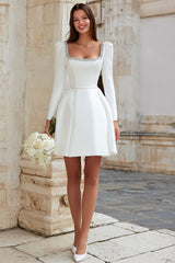 Sparkly Ivory Satin A Line Short Bridal Shower Dress with Beading