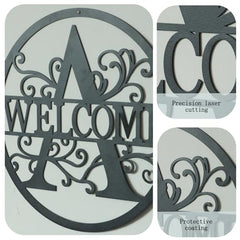 VinSees Metal Initial Welcome Sign Metal Monogrammed Sign Metal Letter Wall Art Decor (P), Personalized Family Name Sign for Home Porch Front Door Outdoor, Personalized Gifts for Family