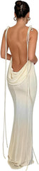 JUMISEE Women Sexy Backless Draped Maxi Dress Elegant Sleeveless Spaghetti Strap Evening Dress Long Club Party Beach Dress