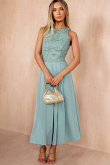 Lilah Duck Egg Embroidered Top Midi Dress