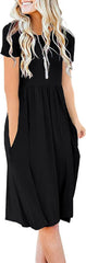 DB MOON Women Summer Casual Short Sleeve Dresses Empire Waist Dress with Pockets