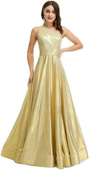 Stunning Evening Dress for Wedding Birthday Party Sexy One Shoulder Bright Silk Gold Cocktail Dresses