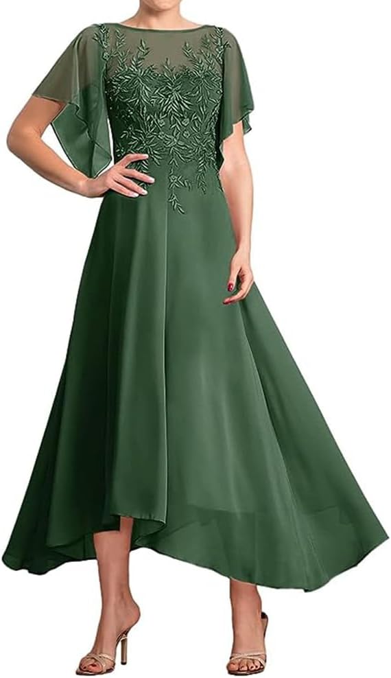 Green Mother of The Bride Dresses A-Line/Princess Scoop Applique Wedding Guest Dress for Women