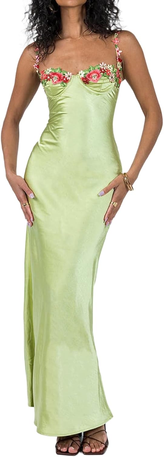 Linjianvhai Women Backless Maxi Dress Bodycon Sexy Open Back Square Neck Going Out Elegant Party Tank Dress Low Cut Dress