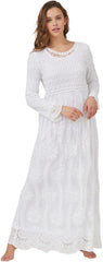LDS Temple Dress in White Lace w/Crochet Bodice, Mormon Temple Dress
