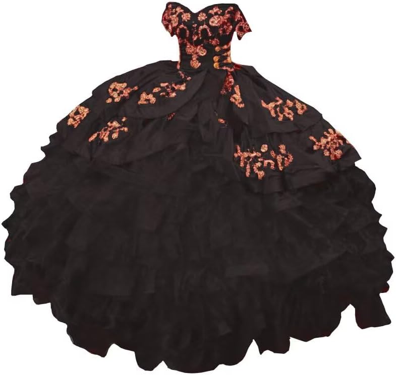 Ball Gown Mexican Charro Quinceanera Dresses Sweet 15 Girls Gold Embroidered Ruffles Wedding Guest Dress 2026