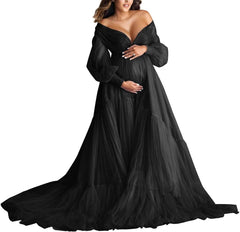 Elegant Long Sleeve Maternity Dress for Baby Shower Photoshoot HDT230206