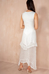 Maisie White Lace Frill Midi Skirt