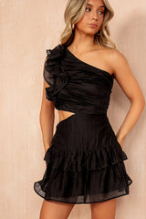 Vanessa Black Cut Out Frill Dress