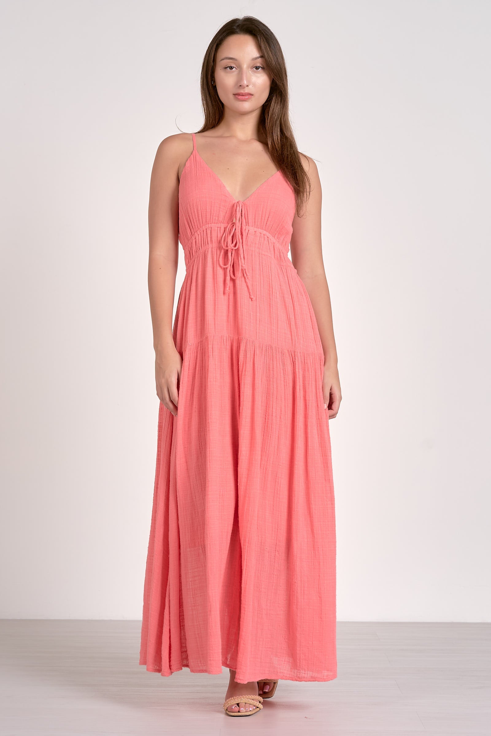 Spaghetti Strap Tiered Maxi Dress - Coral